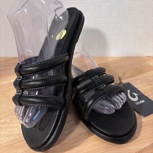 OluKai Tiaree Slide Sandals Black Leather Women US W9‎ EUR39 Comfort New